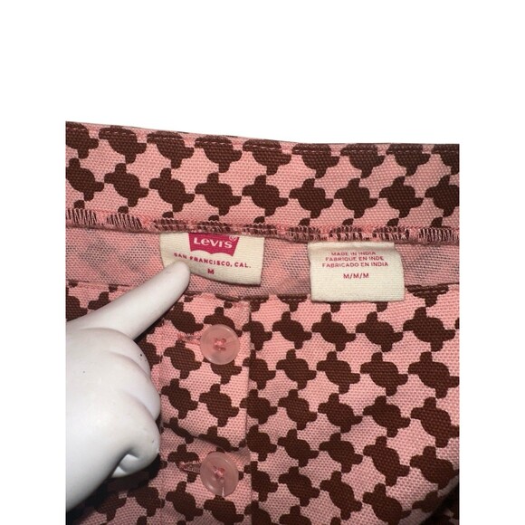 Levi's Geometric Checkered Crop MED Pink Brown Knit Retro Y2K Button Front Tank - Picture 11 of 16